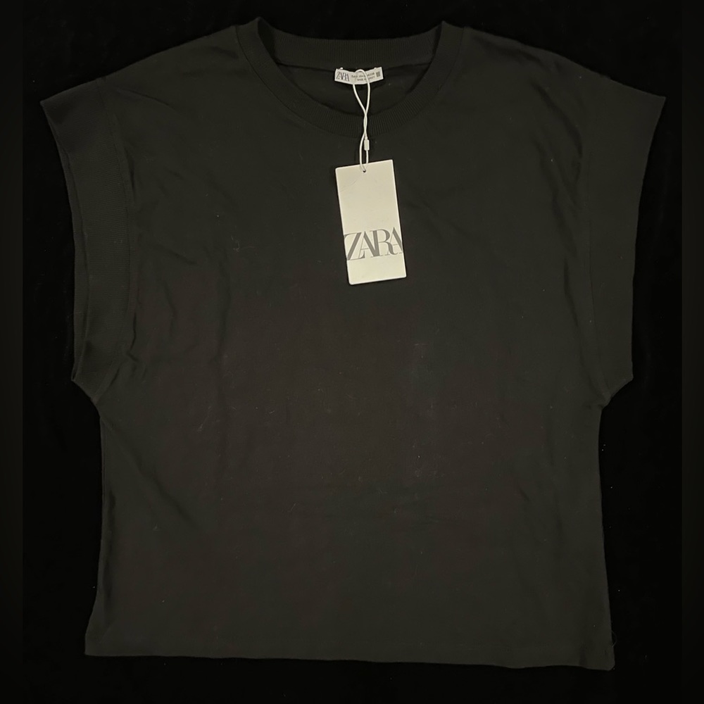 zara black sleeveless ribbed t shirt